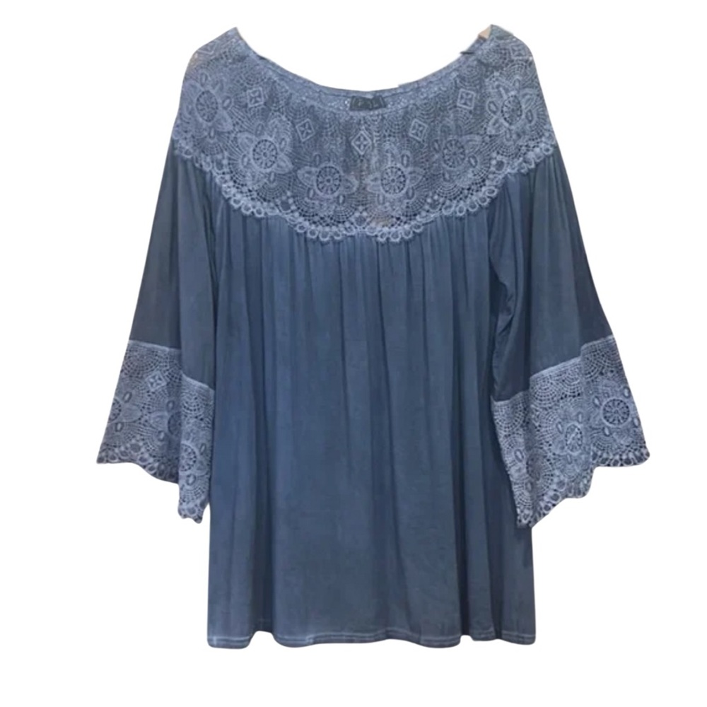 POL Blue Lace Detail Women's Blouse